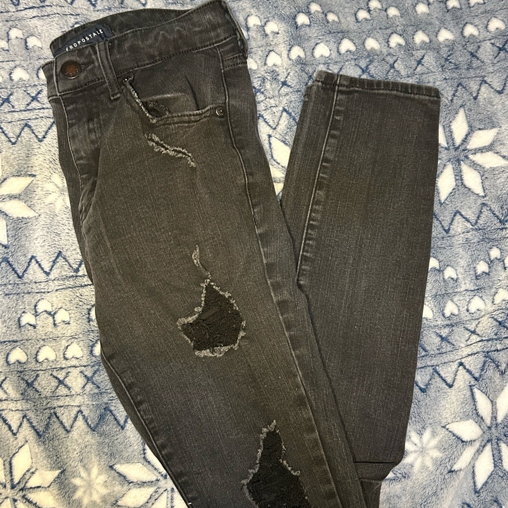 Aeropostale Charcoal Distressed Skinny Jeans
